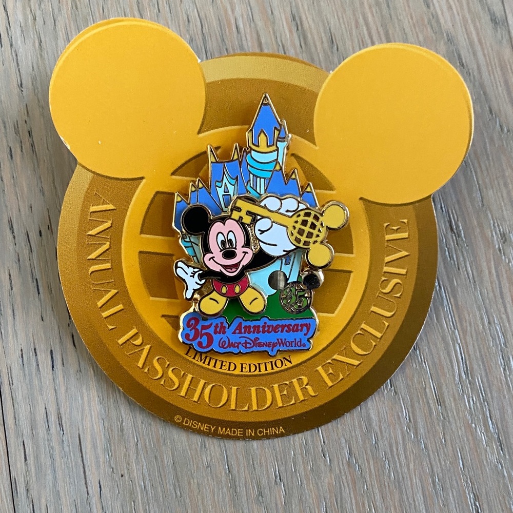 Disney Gold Mickey 35th Anniversary Pin with Blue Castle Accent